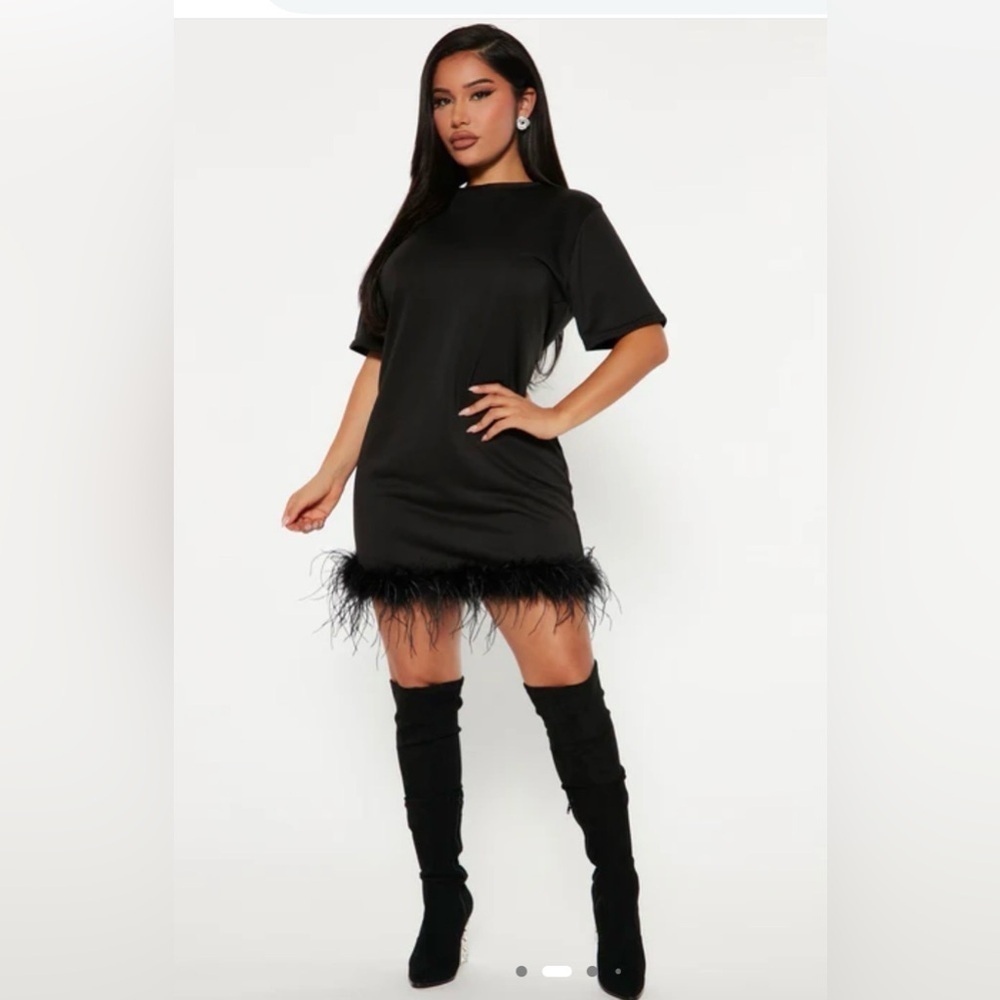 Women’s Fashion Nova Piper Feather Mini black dress NWT Size XL - Picture 3 of 14